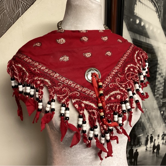 The Unbranded Brand Accessories - Chic Red Beaded Women's Scarf MUST SEE UNIQUE  BIKER SCARF ?💃
